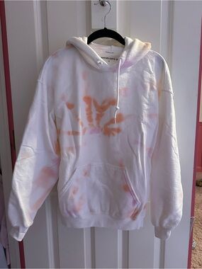 White Tie-Dye Hoodie with Pink & Orange Accents